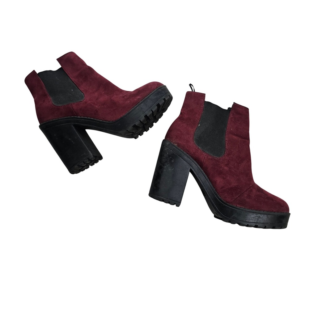 H&M Divided Platform Chelsea Boots Women 6 Burgundy Good Chunky Block Heel Lug